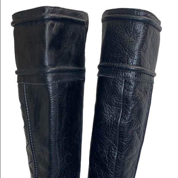 Fossil Boots Felicia Leather Riding boot Black Woven Detail Block Heel size 6.5 - Picture 10 of 17